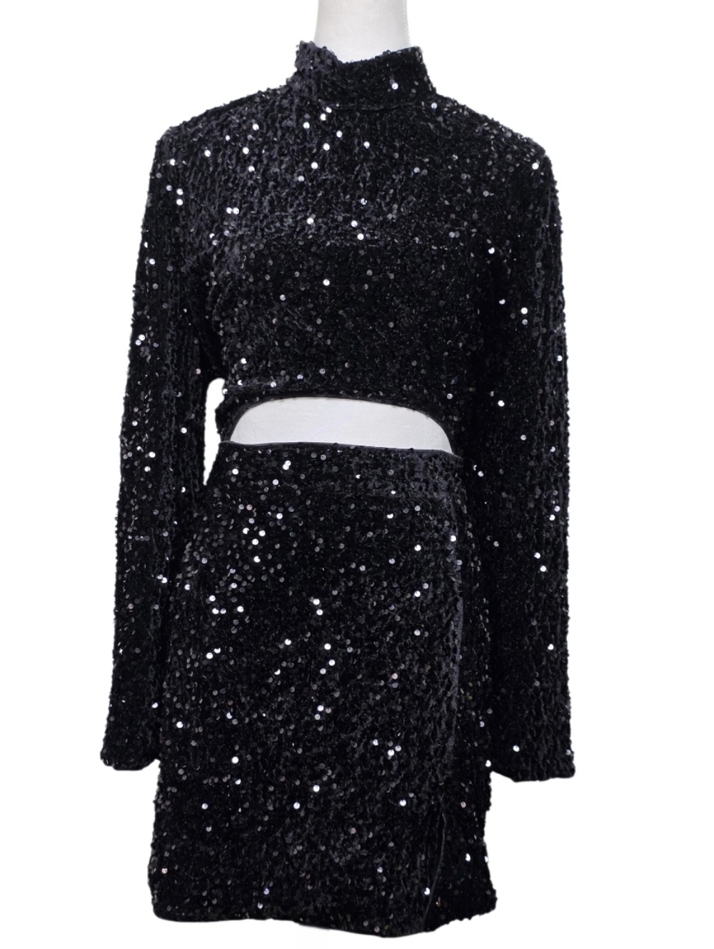 PrettyLittleThing Black Sequin Mini Dress Set